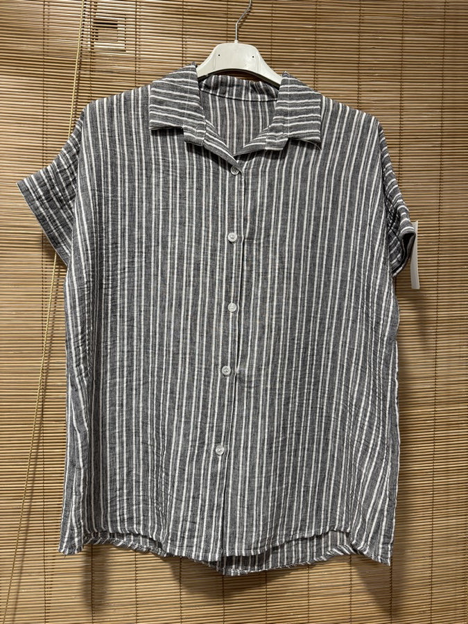 Chemisette manches courtes rayée anthracite