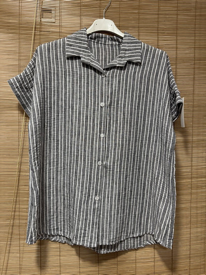 Chemisette manches courtes rayée anthracite