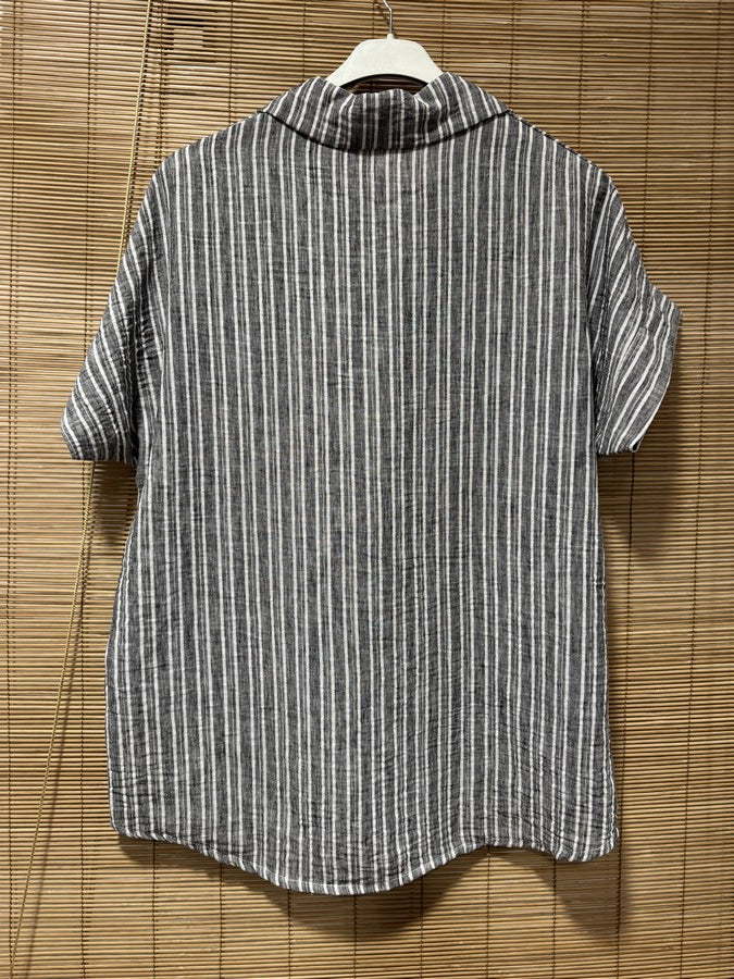 Chemisette manches courtes rayée anthracite