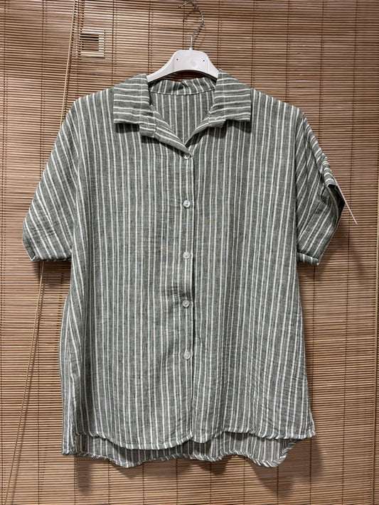 Chemisette manches courtes rayée kaki