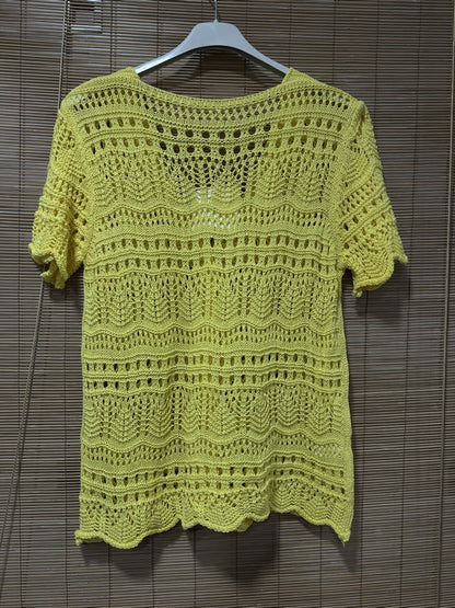 Gilet manches courtes crochet jaune