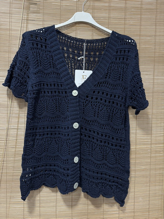 Gilet manches courtes crochet bleu marine