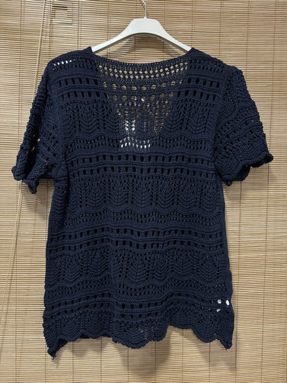 Gilet manches courtes crochet bleu marine