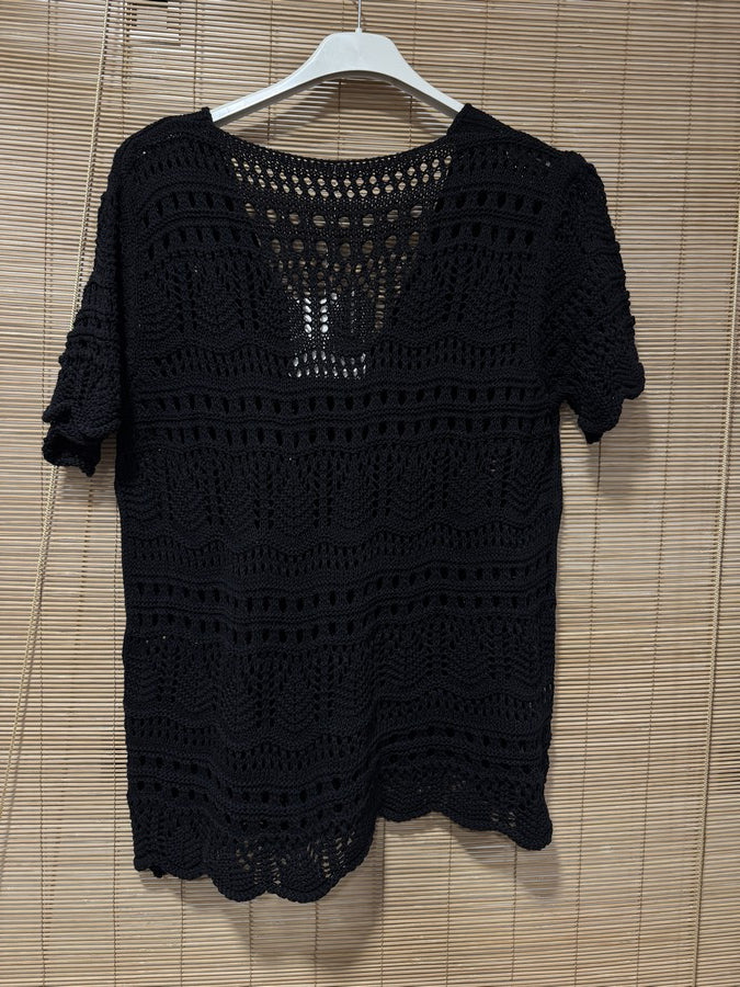 Gilet manches courtes crochet noir