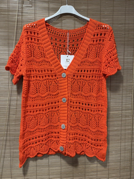 Gilet manches courtes crochet orange