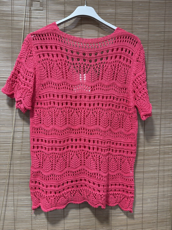 Gilet manches courtes crochet fuchsia