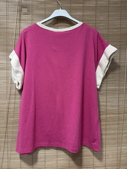 T-shirt poche brodée fuchsia