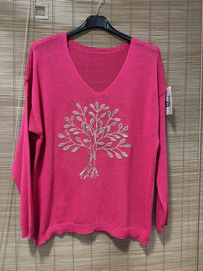 Pull fin Arbre de Vie fuchsia