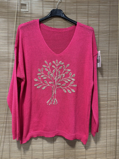 Pull fin Arbre de Vie fuchsia