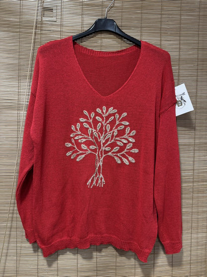 Pull fin Arbre de Vie rouge