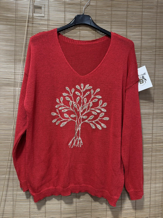 Pull fin Arbre de Vie rouge