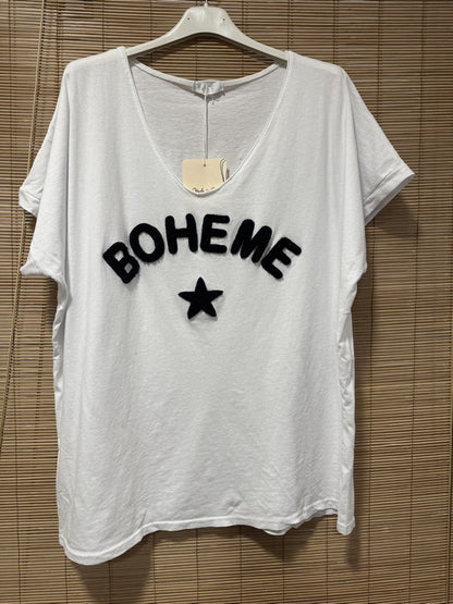 T-shirt blanc BOHEME bleu marine