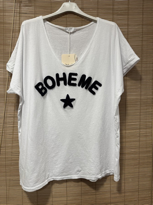 T-shirt blanc BOHEME bleu marine