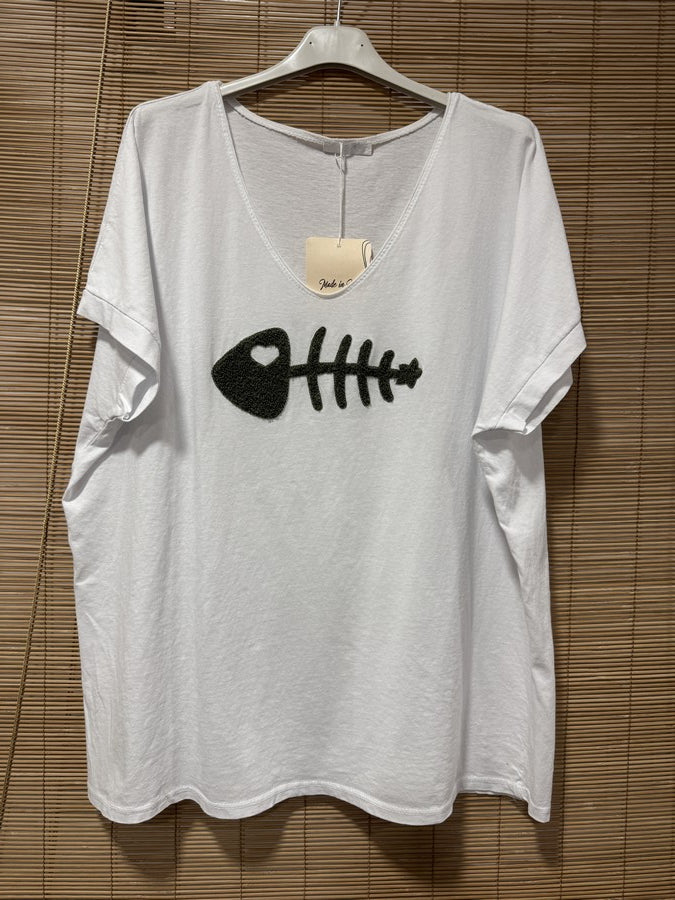 T-shirt blanc POISSON kaki