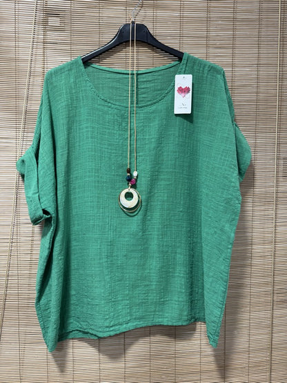 Blouse coton avec sautoir vert gazon