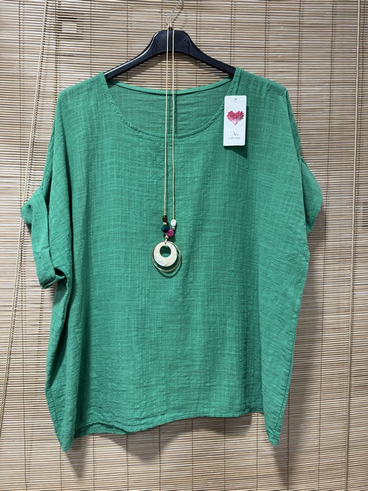 Blouse coton avec sautoir vert gazon