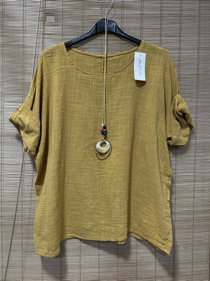 Blouse coton moutarde avec sautoir