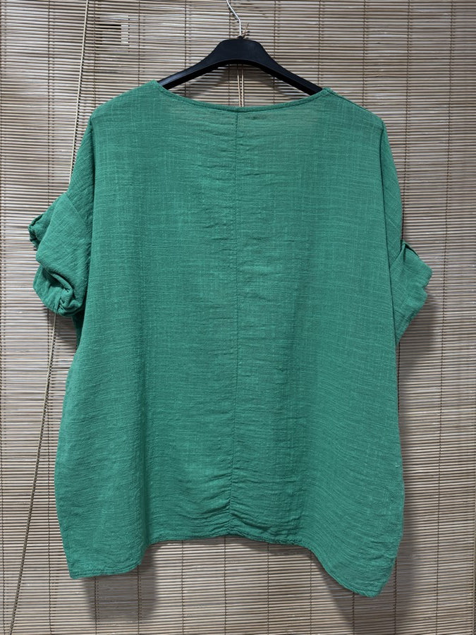 Blouse coton avec sautoir vert gazon