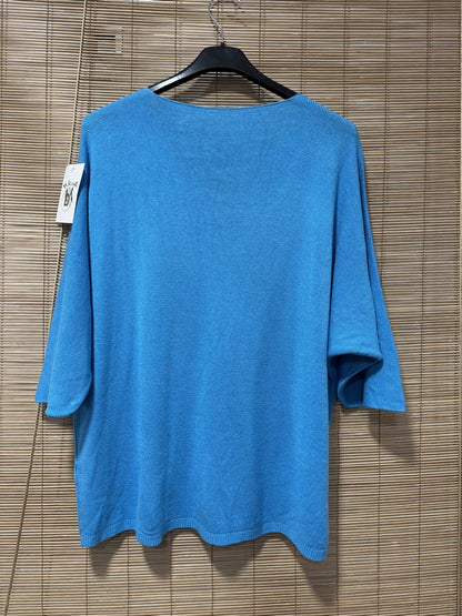 Pull fin fluide manches courtes bleu