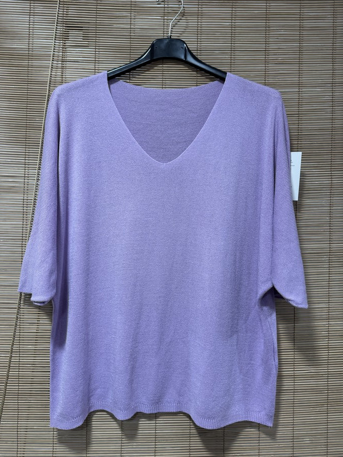 Pull fin fluide manches courtes lila
