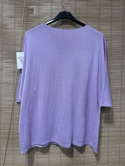 Pull fin fluide manches courtes lila