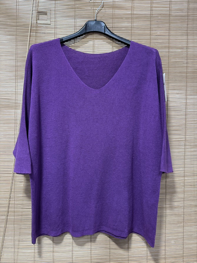 Pull fin fluide manches courtes violet