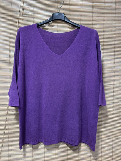 Pull fin fluide manches courtes violet