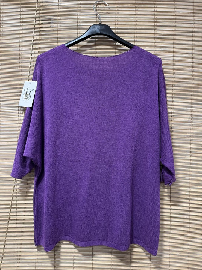 Pull fin fluide manches courtes violet