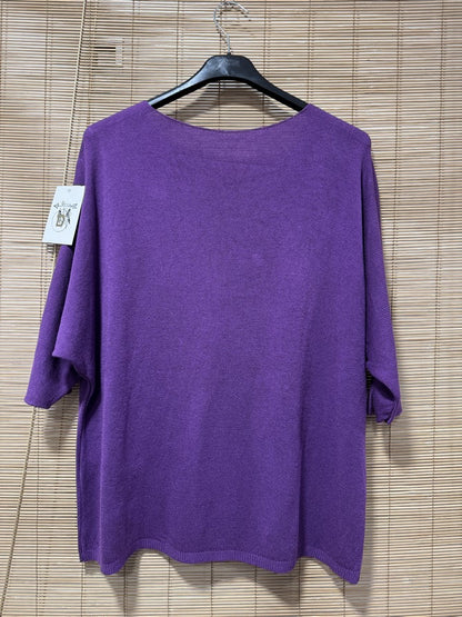 Pull fin fluide manches courtes violet