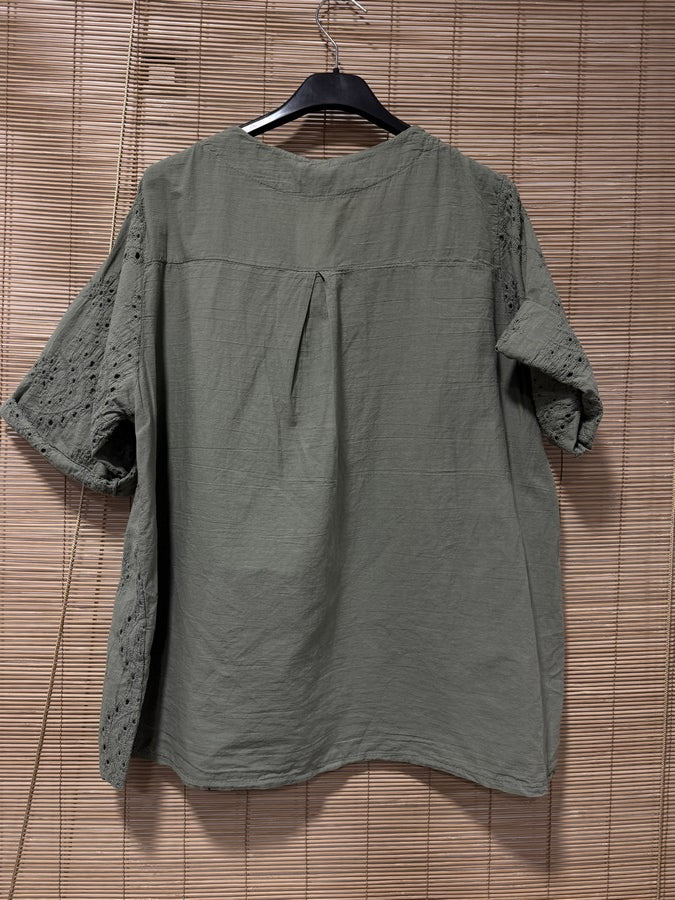 Blouse broderie anglaise kaki