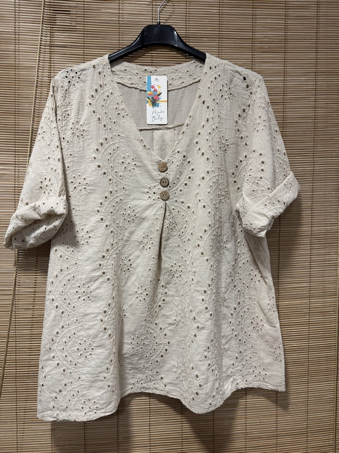 Blouse broderie anglaise sable