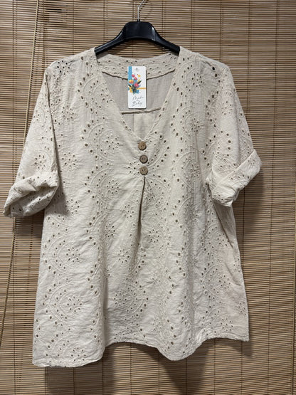 Blouse broderie anglaise sable