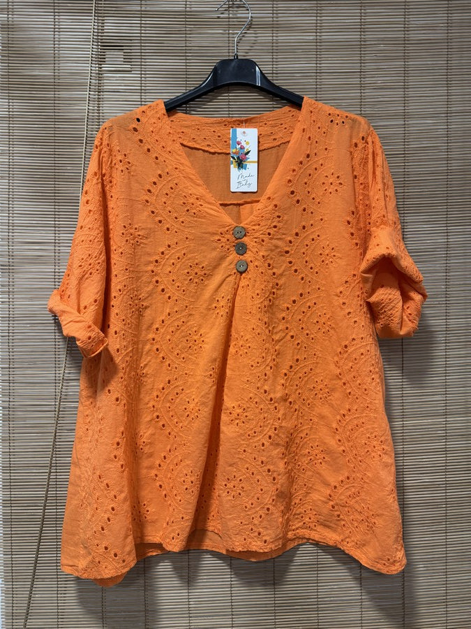 Blouse broderie anglaise orange