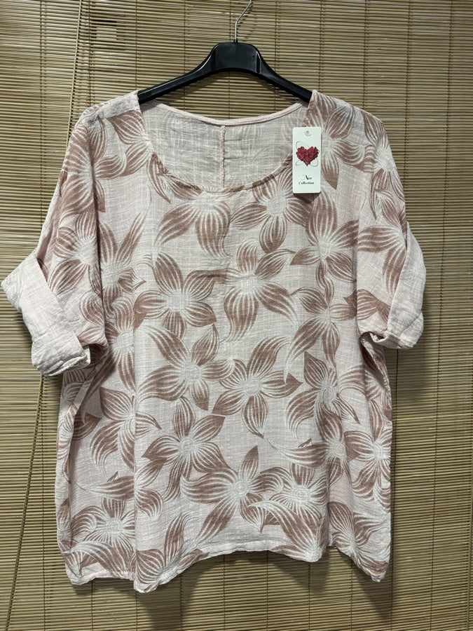 Blouse fleurie rose