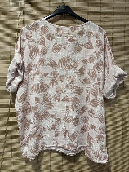 Blouse fleurie rose