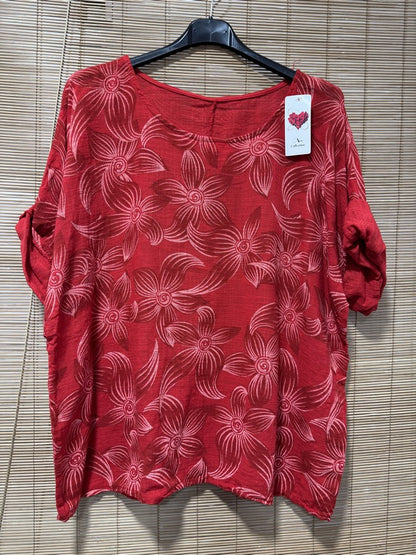 Blouse fleurie rouge