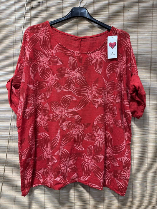Blouse fleurie rouge