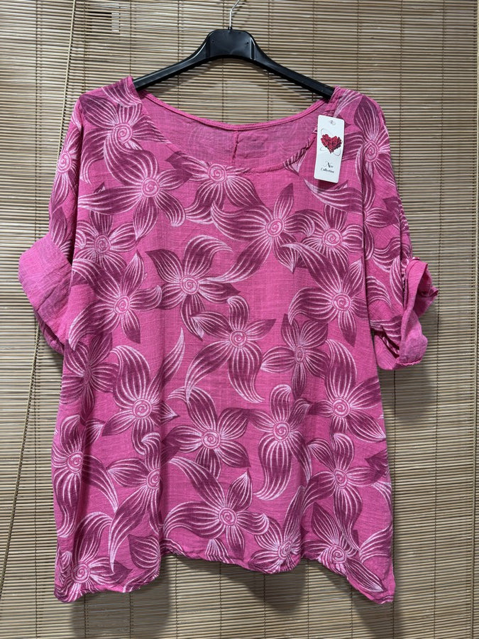 Blouse fleurie fuchsia