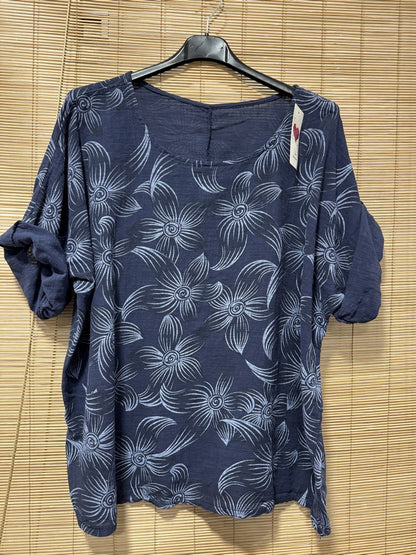 Blouse fleurie bleu marine