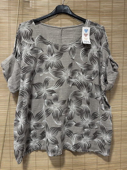 Blouse fleurie taupe