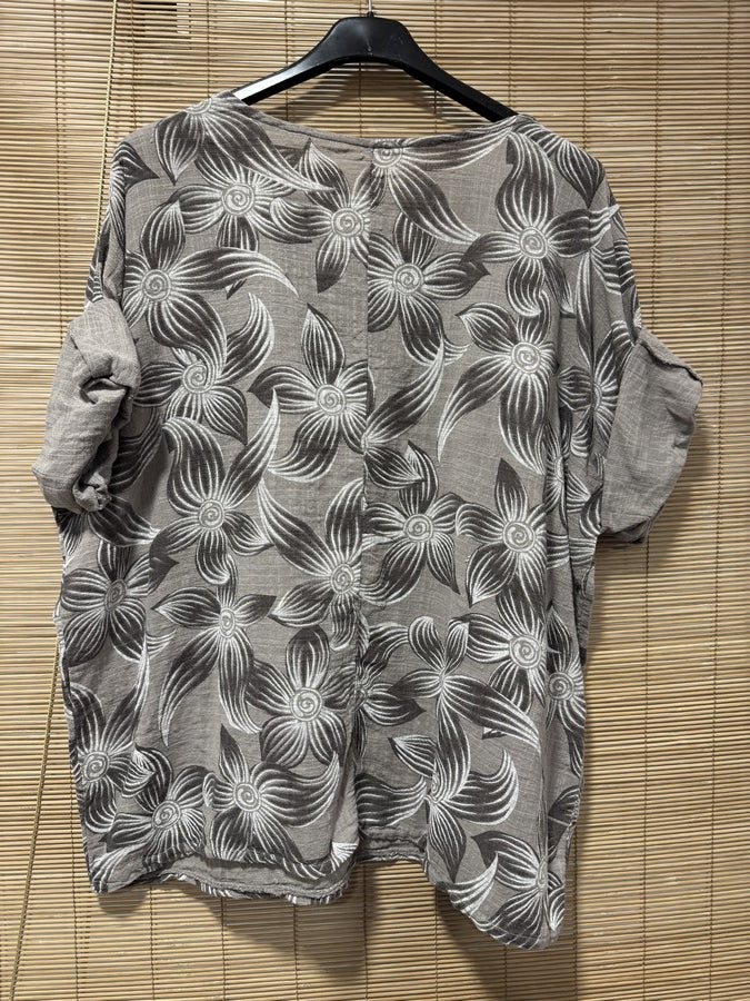 Blouse fleurie taupe