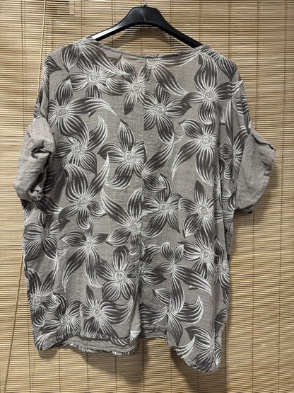 Blouse fleurie taupe