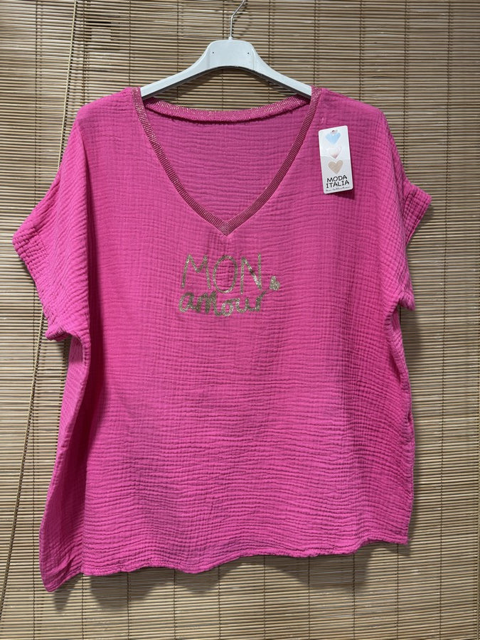 Blouse gaze de coton MON AMOUR fuchsia