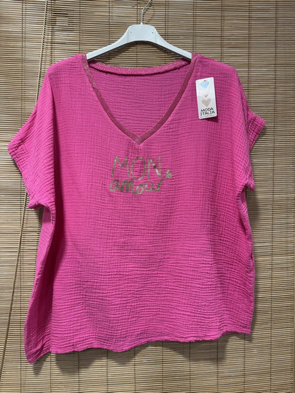 Blouse gaze de coton MON AMOUR fuchsia