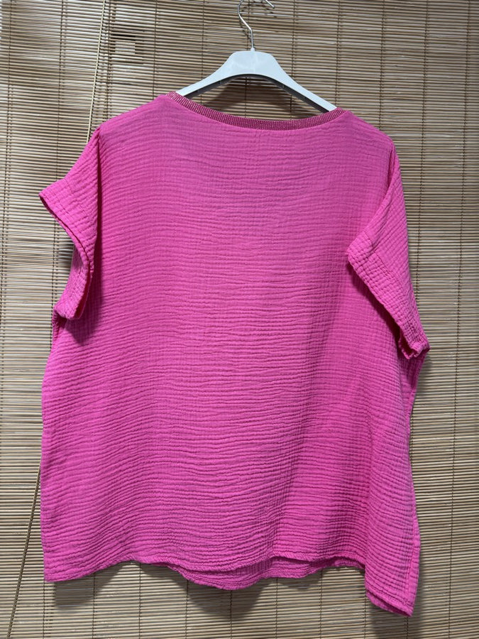 Blouse gaze de coton MON AMOUR fuchsia
