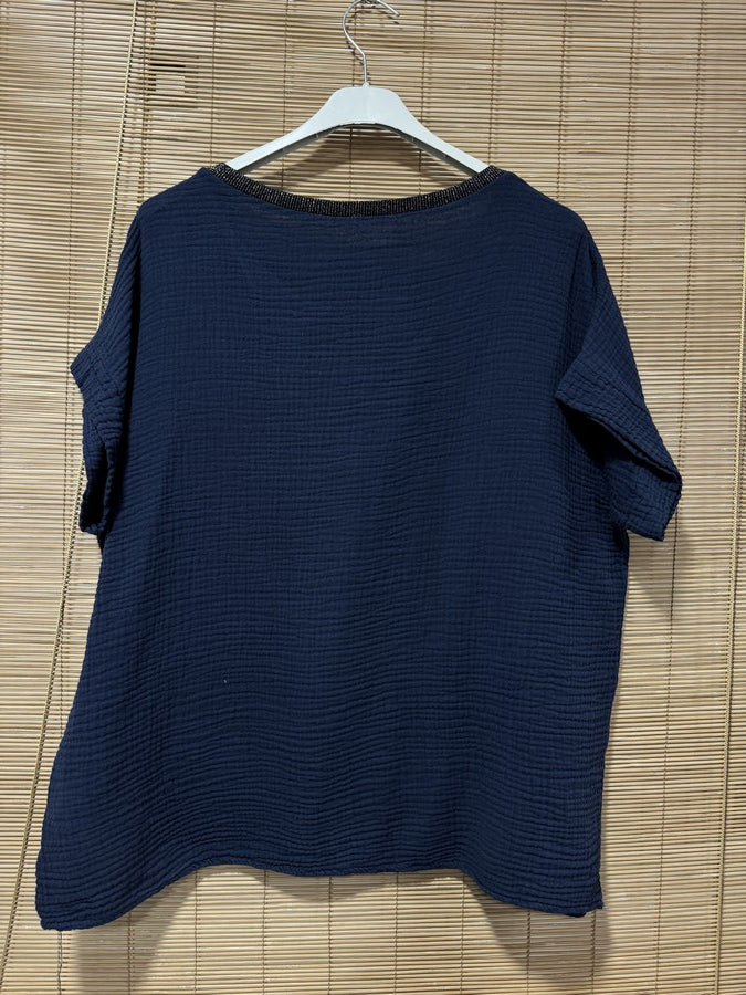 Blouse gaze de coton MON AMOUR bleu marine