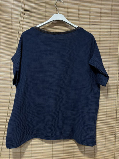 Blouse gaze de coton MON AMOUR bleu marine