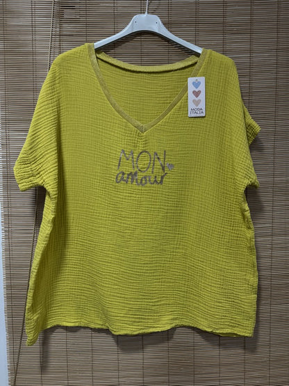 Blouse gaze de coton MON AMOUR jaune