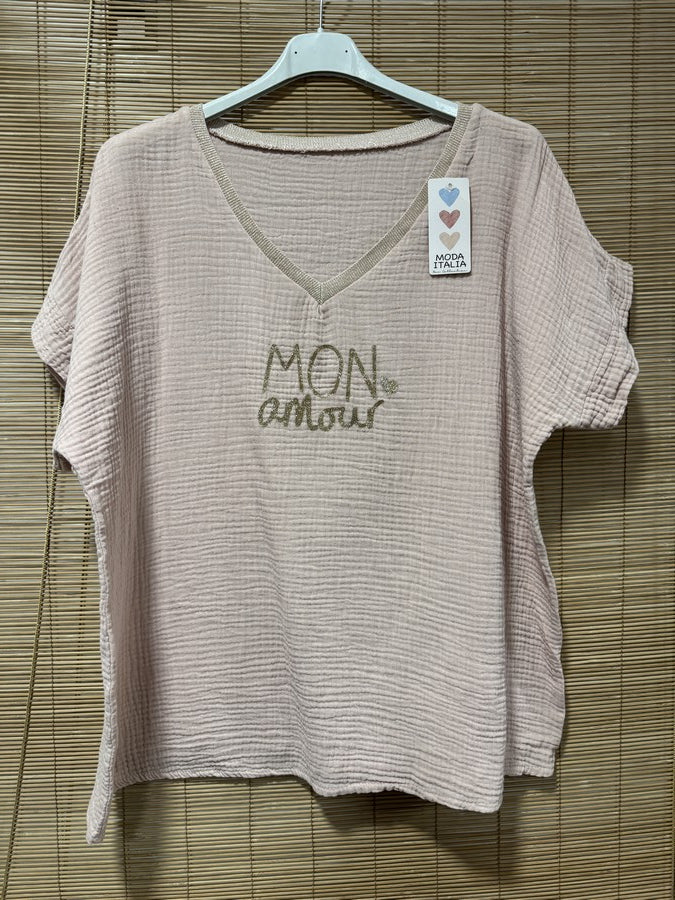 Blouse gaze de coton MON AMOUR rose