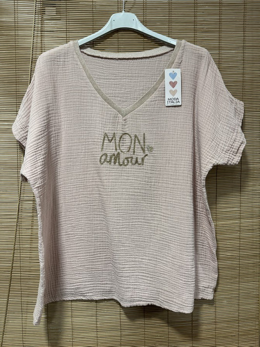 Blouse gaze de coton MON AMOUR rose